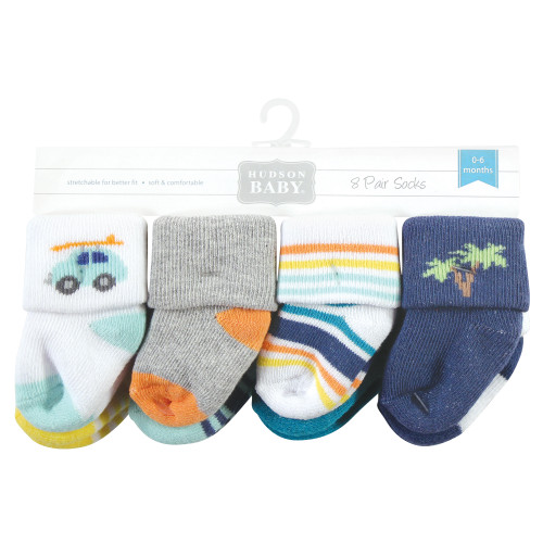 Hudson Baby Cotton Rich Newborn and Terry Socks, Surf Dude
