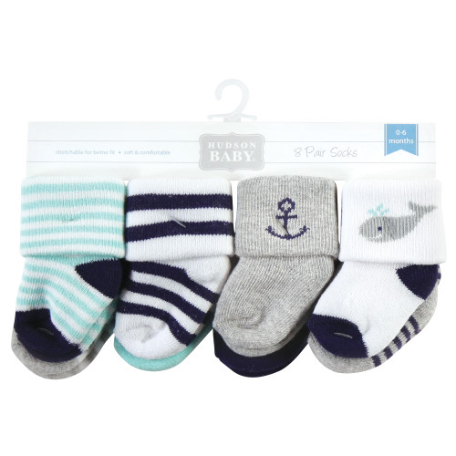 Hudson Baby Cotton Rich Newborn and Terry Socks, Mint Whale