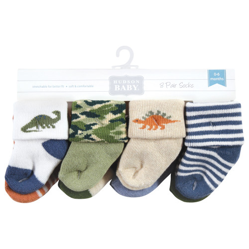 Hudson Baby Cotton Rich Newborn and Terry Socks, Dinosaur Explorer