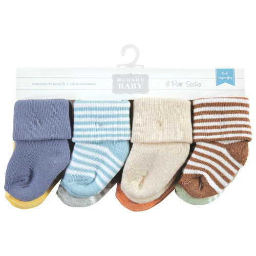 Hudson Baby Cotton Rich Newborn and Terry Socks, Soft Earth Tone Stripes
