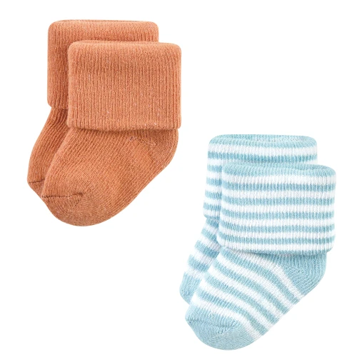 Hudson Baby Cotton Rich Newborn and Terry Socks, Soft Earth Tone Stripes