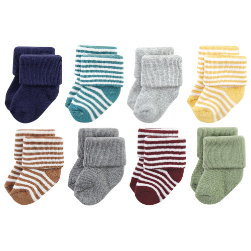 Hudson Baby Infant Boys Cotton Rich Newborn and Terry Socks, Dark Earth Tone Stripes