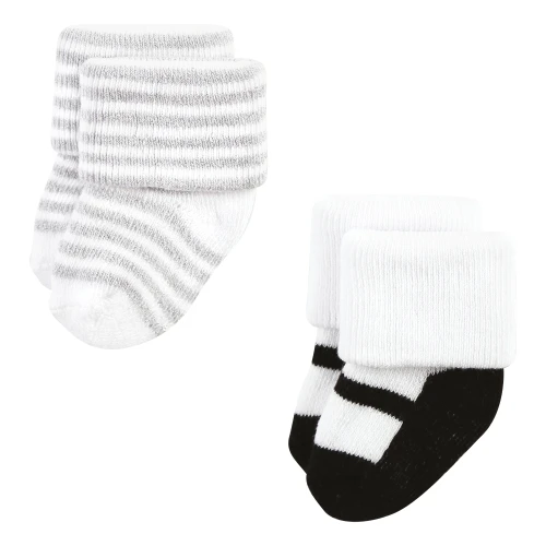 Hudson Baby Cotton Rich Newborn and Terry Socks, Silver Gold Pink