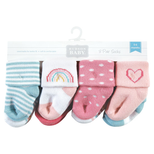 Hudson Baby Cotton Rich Newborn and Terry Socks, Modern Rainbow