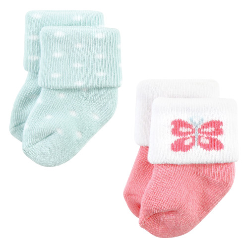 Hudson Baby Cotton Rich Newborn and Terry Socks, Pastel Butterfly