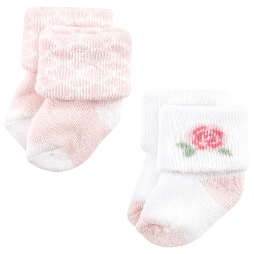 Hudson Baby Cotton Rich Newborn and Terry Socks, Pastel Butterfly