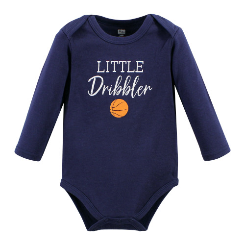 Hudson Baby Cotton Long-Sleeve Bodysuits, Gray Basketball