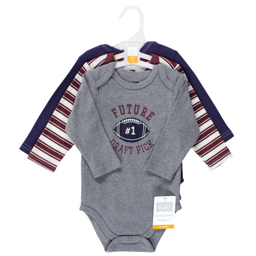Hudson Baby Cotton Long-Sleeve Bodysuits, Blue Football