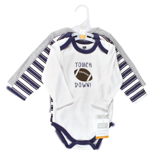 Hudson Baby Cotton Long-Sleeve Bodysuits, Gray Football Buddy