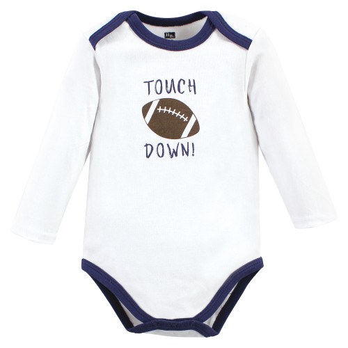Hudson Baby Cotton Long-Sleeve Bodysuits, Gray Football Buddy
