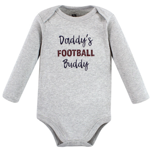 Hudson Baby Cotton Long-Sleeve Bodysuits, Gray Football Buddy