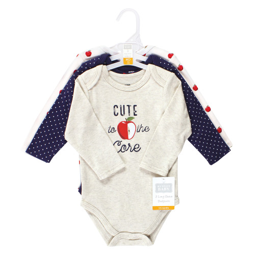 Hudson Baby Cotton Long-Sleeve Bodysuits, Red Apple
