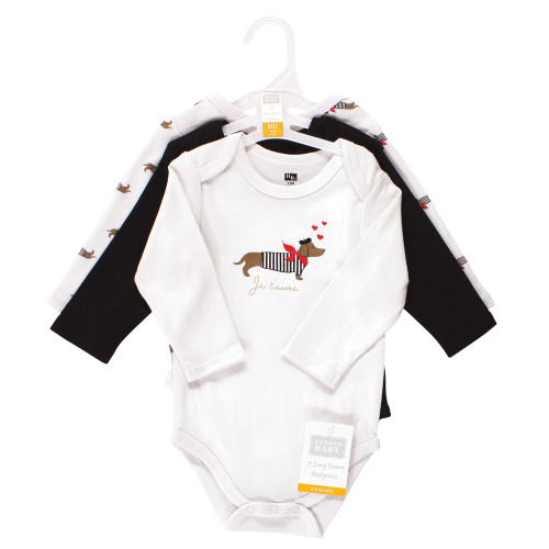 Hudson Baby Cotton Long-Sleeve Bodysuits, Bonjour Dachshund