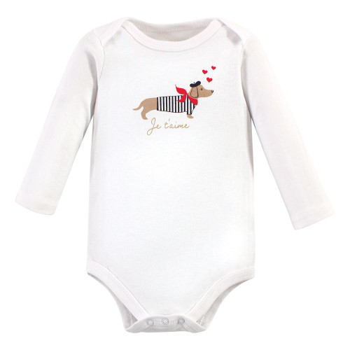 Hudson Baby Cotton Long-Sleeve Bodysuits, Bonjour Dachshund