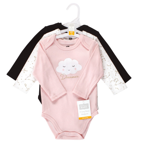 Hudson Baby Cotton Long-Sleeve Bodysuits, Pink Dreamer