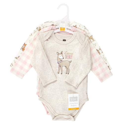 Hudson Baby Cotton Long-Sleeve Bodysuits, Pink Enchanted Forest
