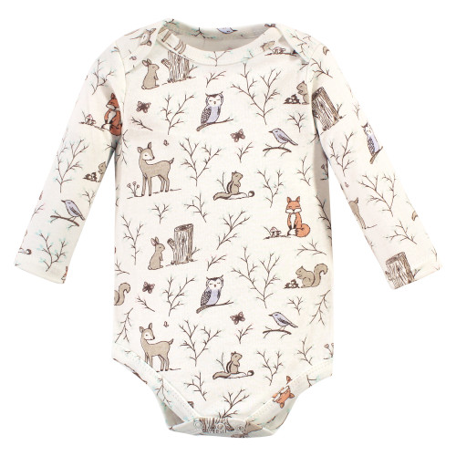 Hudson Baby Cotton Long-Sleeve Bodysuits, Pink Enchanted Forest