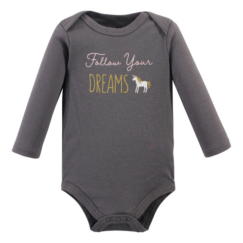 Hudson Baby Cotton Long-Sleeve Bodysuits, Gold Unicorn 3-Pack