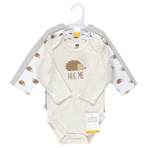 Hudson Baby Cotton Long-Sleeve Bodysuits, Hedgehog 3-Pack