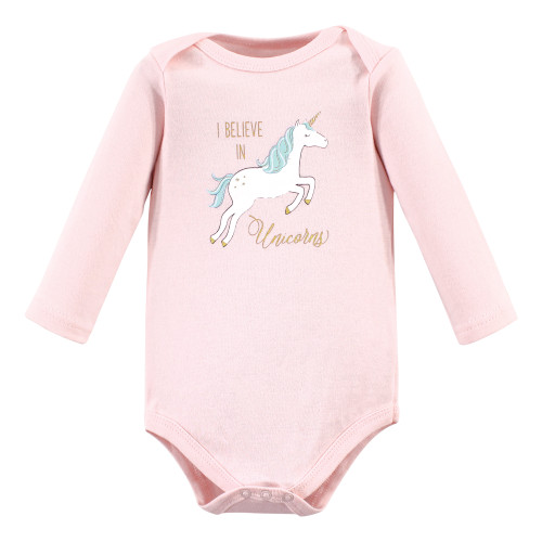 Hudson Baby Cotton Long-Sleeve Bodysuits, Glitter Unicorn 3-Pack