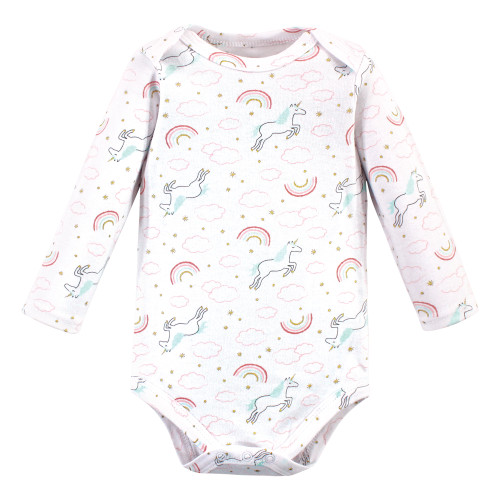 Hudson Baby Cotton Long-Sleeve Bodysuits, Glitter Unicorn 3-Pack