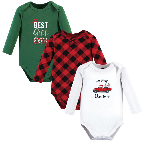 Hudson Baby Infant Girls Cotton Long-Sleeve Bodysuits, Christmas Gift 3-Pack
