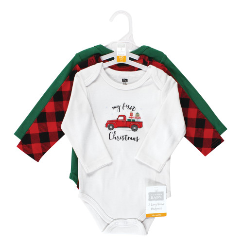 Hudson Baby Cotton Long-Sleeve Bodysuits, Christmas Gift 3-Pack