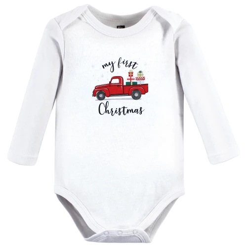 Hudson Baby Cotton Long-Sleeve Bodysuits, Christmas Gift 3-Pack