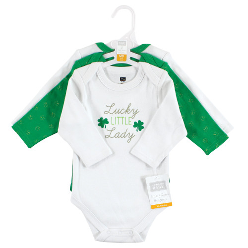Hudson Baby Cotton Long-Sleeve Bodysuits, Lucky Lady