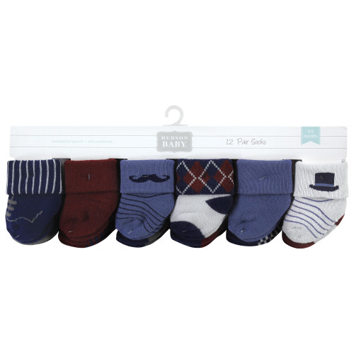 Hudson Baby Cotton Rich Newborn and Terry Socks, Gentleman 12-Pack