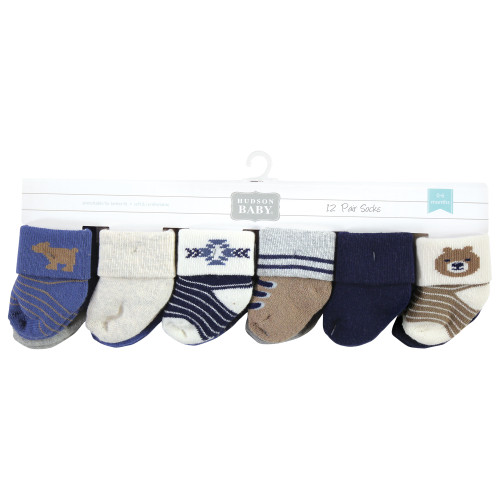 Hudson Baby Cotton Rich Newborn and Terry Socks, Bear 12-Pack