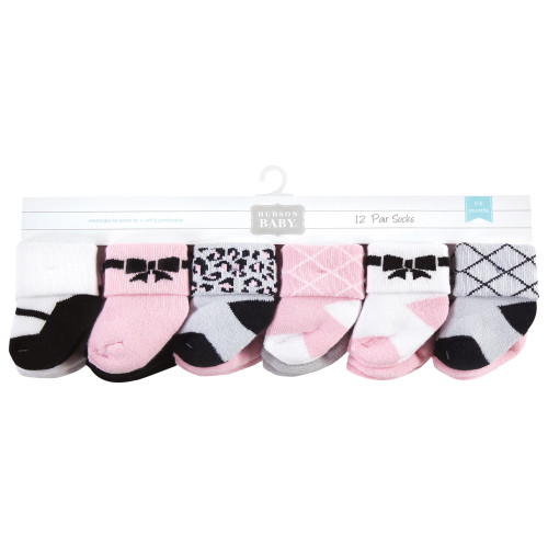 Hudson Baby Cotton Rich Newborn and Terry Socks, Bows 12-Pack