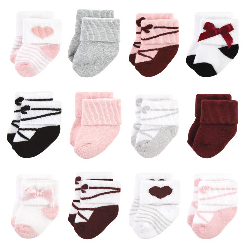 Hudson Baby Infant Girl Cotton Rich Newborn and Terry Socks, Ballet 12-Pack