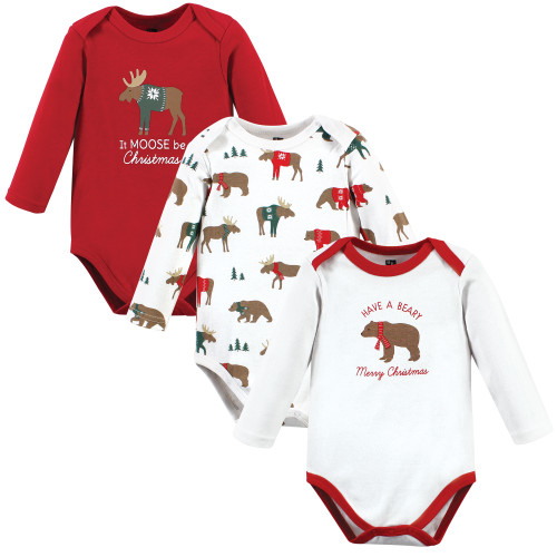 Hudson Baby Unisex Baby Cotton Long-Sleeve Bodysuits, Moose Be Christmas