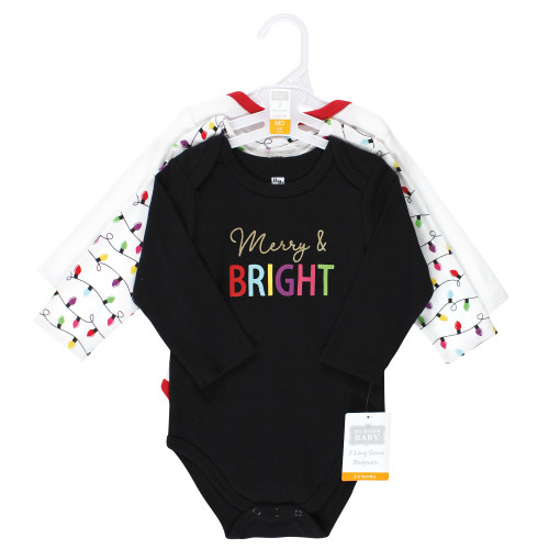 Hudson Baby Cotton Long-Sleeve Bodysuits, Merry and Bright