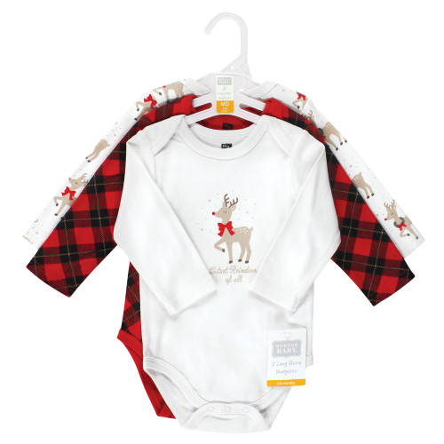 Hudson Baby Cotton Long-Sleeve Bodysuits, Fancy Rudolph