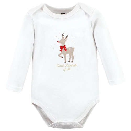 Hudson Baby Cotton Long-Sleeve Bodysuits, Fancy Rudolph