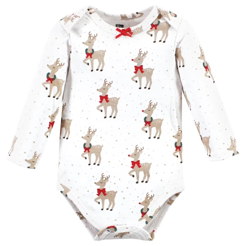 Hudson Baby Cotton Long-Sleeve Bodysuits, Fancy Rudolph