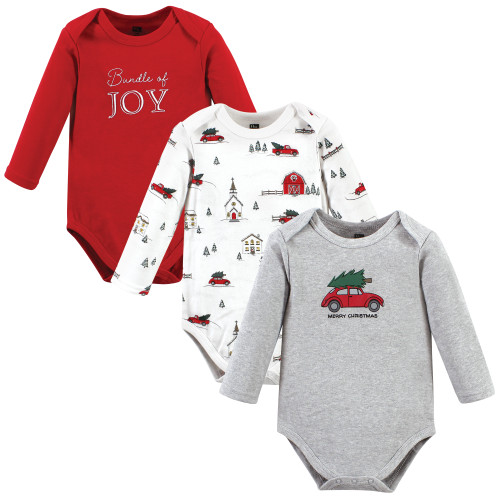 Hudson Baby Unisex Baby Cotton Long-Sleeve Bodysuits, Christmas Scene