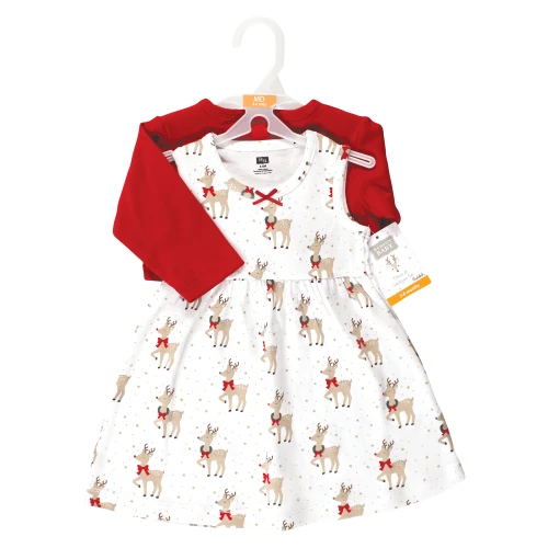 Hudson Baby Cotton Dress and Cardigan Set, Fancy Rudolph