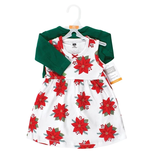Hudson Baby Cotton Dress and Cardigan Set, Poinsettia