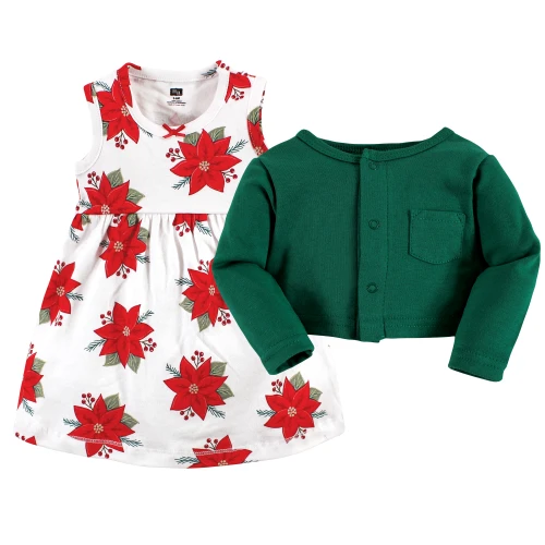 Hudson Baby Cotton Dress and Cardigan Set, Poinsettia