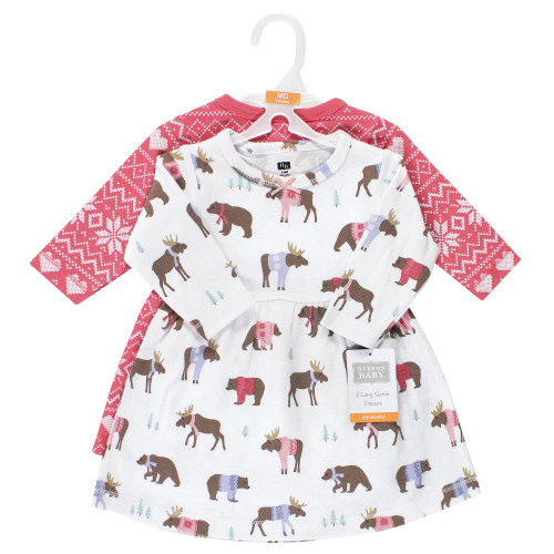 Hudson Baby Cotton Dresses, Pink Moose Bear