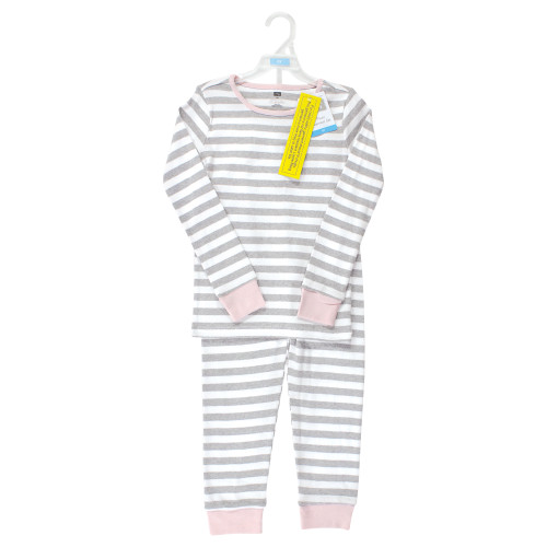 Hudson Baby Cotton Pajama Set, Gray Stripe Pink