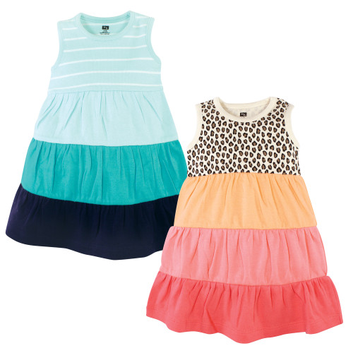 Hudson Baby Infant and Toddler Girl Cotton Dresses, Leopard Coral Mint
