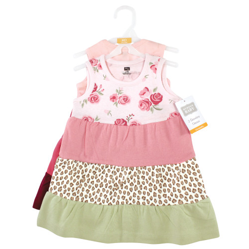 Hudson Baby Cotton Dresses, Multicolor Blush Rose Leopard