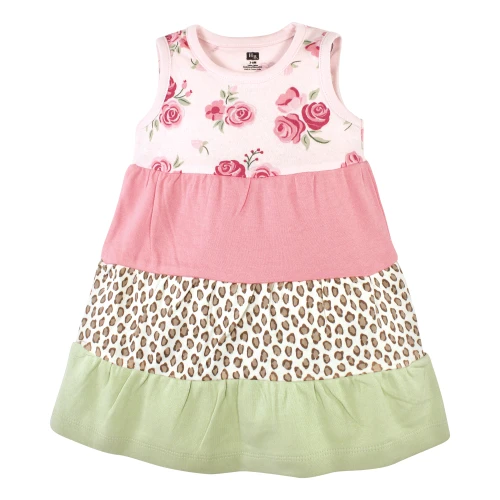 Hudson Baby Cotton Dresses, Multicolor Blush Rose Leopard