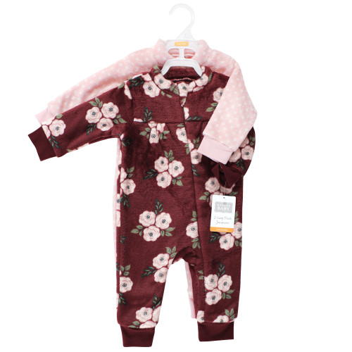 Hudson Baby Plush Jumpsuits, Burgundy Floral