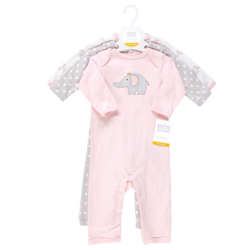 Hudson Baby Cotton Coveralls, Pink Gray Elephant