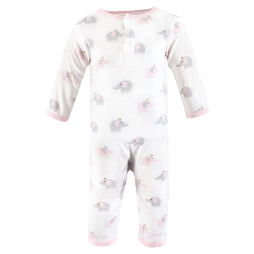 Hudson Baby Cotton Coveralls, Pink Gray Elephant